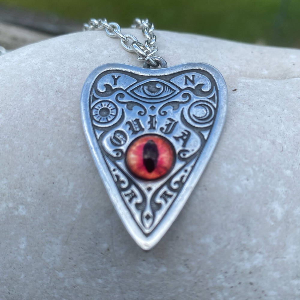 Ouija Planchette Cat Eye Necklace Alchemy Gothic Made in UK pewter